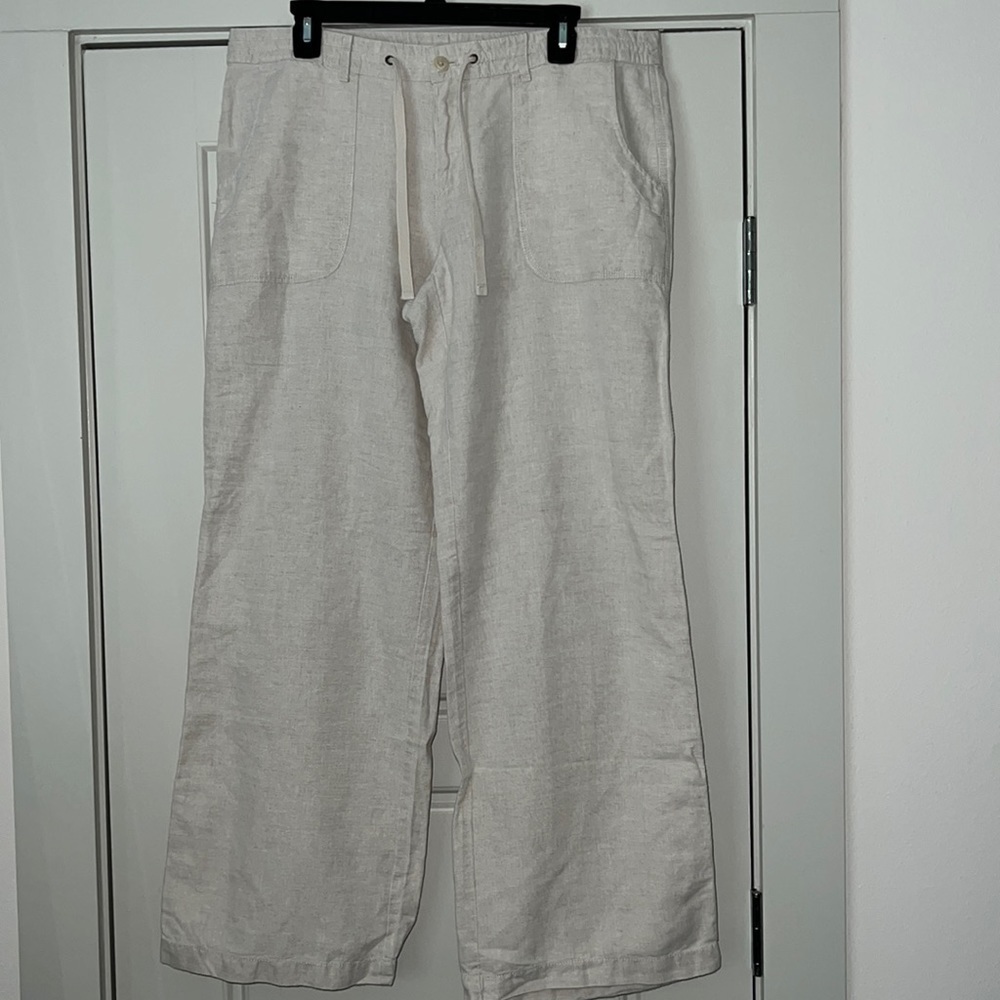 GAP Flax Linen cotton natural wide leg string waist relaxed pants Sz 14‎ R